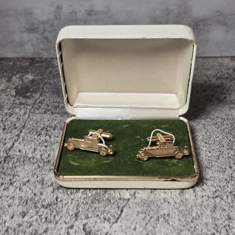 Vintage Cufflinks Gold Sports Antique Car Classic Model A Men's Formal Wear MCM
